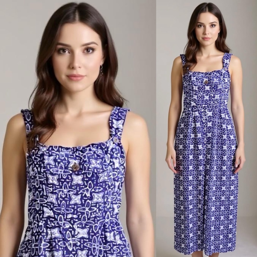 The Daily Planet Hand-made 100% Rayon Blue Boho Flowy Festival Jumpsuit NEW
